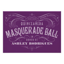 Lila Quinceanera Maskerade-Einladungen