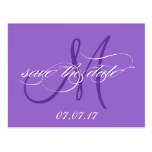 Lila Save the Date Monogramm-Postkarte