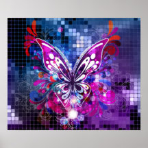 Lila Schmetterling auf Mosaikhintergrund Plakat