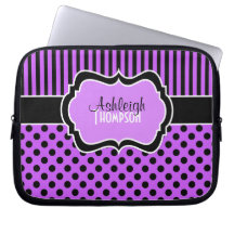 Lila, schwarz, weiß, Polka-Punkt-Laptop-Hülse Laptop Computer Schutzhüllen