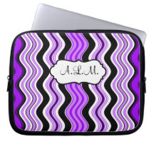 Lila, schwarze, weiße gewellte Streifen-Laptop-Hül Laptop Schutzhülle