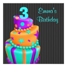 Lila schwarzer Kuchen stellt Mädchen-3. Geburtstag Individuelle Einladungskarten