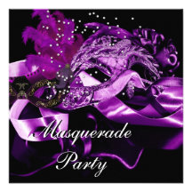 Lila Schwarzes maskiert Maskerade-Ball-Party 2 Personalisierte Ankündigungskarten