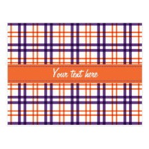 Lila und orange Tartan Postkarte