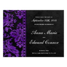 Lila Vintage Damast-Spitze Save the Date Individuelle Ankündigung