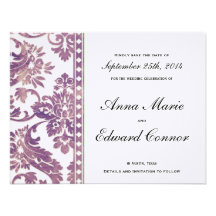 Lila Vintage Damast-Spitze Save the Date Individuelle Ankündigungskarte