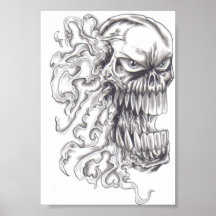 Loderndes teuflisches Schädel-Kunst-Plakat