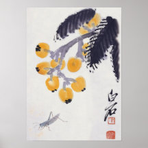Loquats und ein Heuschrecken-Plakat
