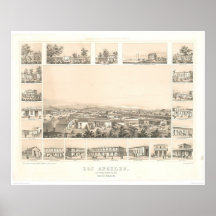 Los Angeles, panoramische Karte 1857 (0903A) CA Plakatdruck