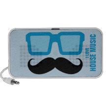 Lustige blaue Sonnenbrille-Schnurrbart-Lautspreche