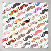Lustige Girly bunte Muster-Schnurrbärte Poster