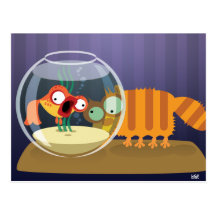 Lustige Katze und Fische Postkarten