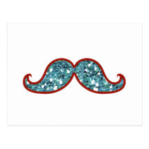 LUSTIGER BLAUER SCHNURRBART-GLITTER POSTKARTE