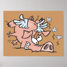 lustiger Bruchlandungs-Fliegenschwein-Cartoon Plakatdruck