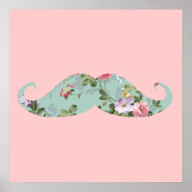 Lustiger Girly Vintager roter rosa Blumenschnurrba Plakat