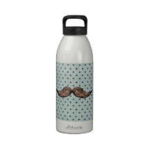 Lustiges Schnurrbart-Zeichnen und Brown-Polka-Punk Wiederverwendbare Wasserflasche