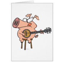 lustiges Schwein, das einen Banjo-Cartooncharakter Karte
