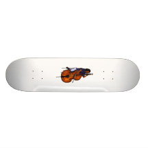 Mädchen, das blaue Hemdbass-dunkelheit des Orchest Skateboardbrett