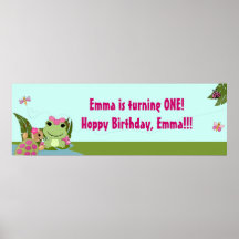 Mädchen FROSCH Geburtstags-Party-Fahne HFG Posterdruck