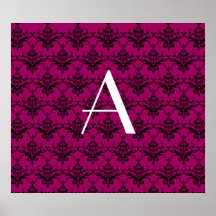 Magentaroter rosa Damast des Monogramms Posterdruck