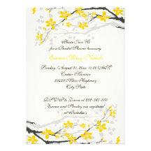 Magnoliengelb, graues Blumen-Brautparty Personalisierte Einladungen