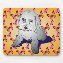 Maltipoo niedlicher Welpe auf Schmetterlings-Muste Mauspad