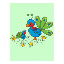 Mamma-und Baby-Pfau Postkarte