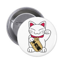 Maneki Neko Weiß Anstecknadelbuttons