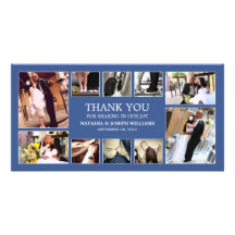 MARINE-BLAU-COLLAGE WEDDING %PIPE% DANKEN IHNEN ZU PHOTO GRUßKARTE