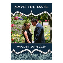 Marine-Blau-Seefoto-Save the Date Karten Personalisierte Ankündigungskarte
