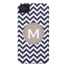Marine-Blau-weißes Monogramm-Zickzack Muster Case-Mate iPhone 4 Hüllen
