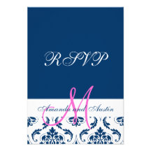 Marine-Damast-Monogramm-Hochzeit UAWG Karte Individuelle Einladung