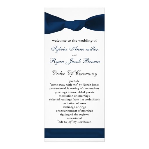 Marineblau-Bogen Hochzeitsprogramm Personalisierte Werbekarte