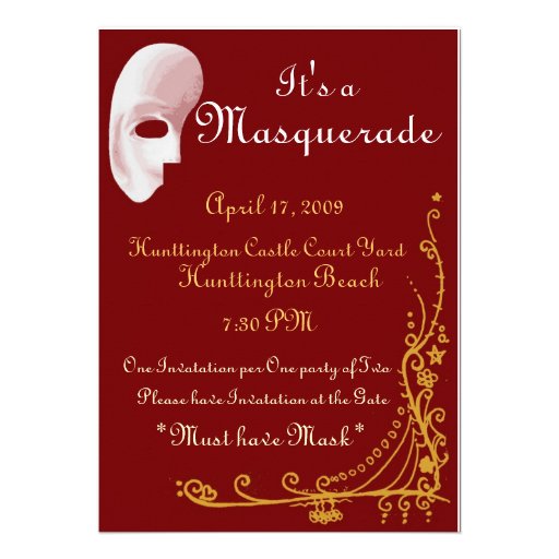 Maskerade, Party, Weiß, Gold, Rot, klassisch Einladungskarte