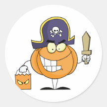 Maskottchen-Piraten-Kürbis, der eine Tasche der Sü Sticker