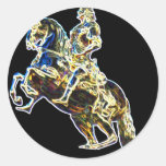 Mehrfarbige Statue des Pferds und des Reiters Runde Aufkleber