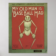 Mein alter Mann ist Baseballwütende Vintage Songbo Plakatdruck