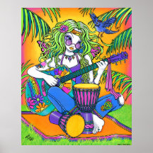 "Melodien-" Regenbogen-Gitarrehippie-Fee-Plakat