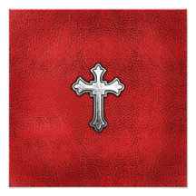 Metallkreuz auf rotem Leder Photographien
