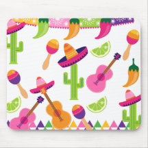 Mexican Fiesta Party Sombrero Saguaro Lime Peppers Mouse Pad