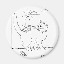 Miezekatze-und SchmetterlingFederzeichnung Kühlschrankmagnete
