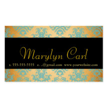 minniemay monogram antique gold+blue damask business card