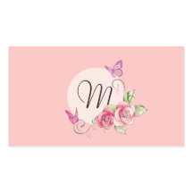 minniemay monogram blush roses + butterflies business card template