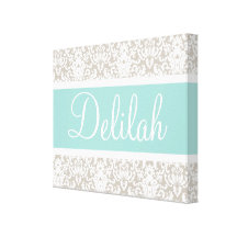 Mint Tan White Damask Custom Canvas Prints