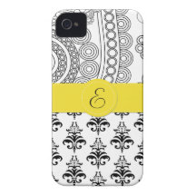 Mit Monogramm Paisley-Damast-Schwarz-weißes Gelb iPhone 4 Cover