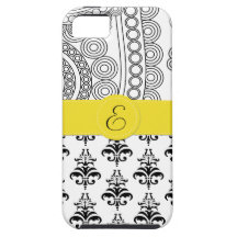 Mit Monogramm Paisley-Damast-Schwarz-weißes Gelb iPhone 5 Schutzhülle