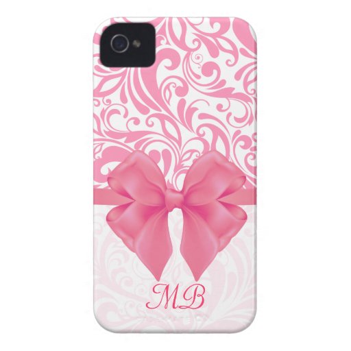 Mit Monogramm rosa Damast und rosa Band iPhone 4 Hüllen