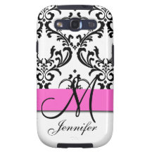 Mit Monogramm rosa Schwarz-weißer Wirbels-Damast Hülle Fürs Samsung Galaxy S3