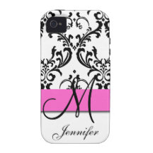 Mit Monogramm rosa Schwarz-weißer Wirbels-Damast iPhone 4/4S Case