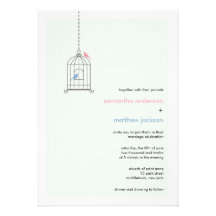Moderne Birdcage-Hochzeits-Einladung - Blau/Rosa